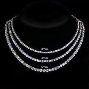 Moissanite Tennis Necklaces 925 Silver Hip Hop Jewelry 3mm, 3.4 carats 22 inch